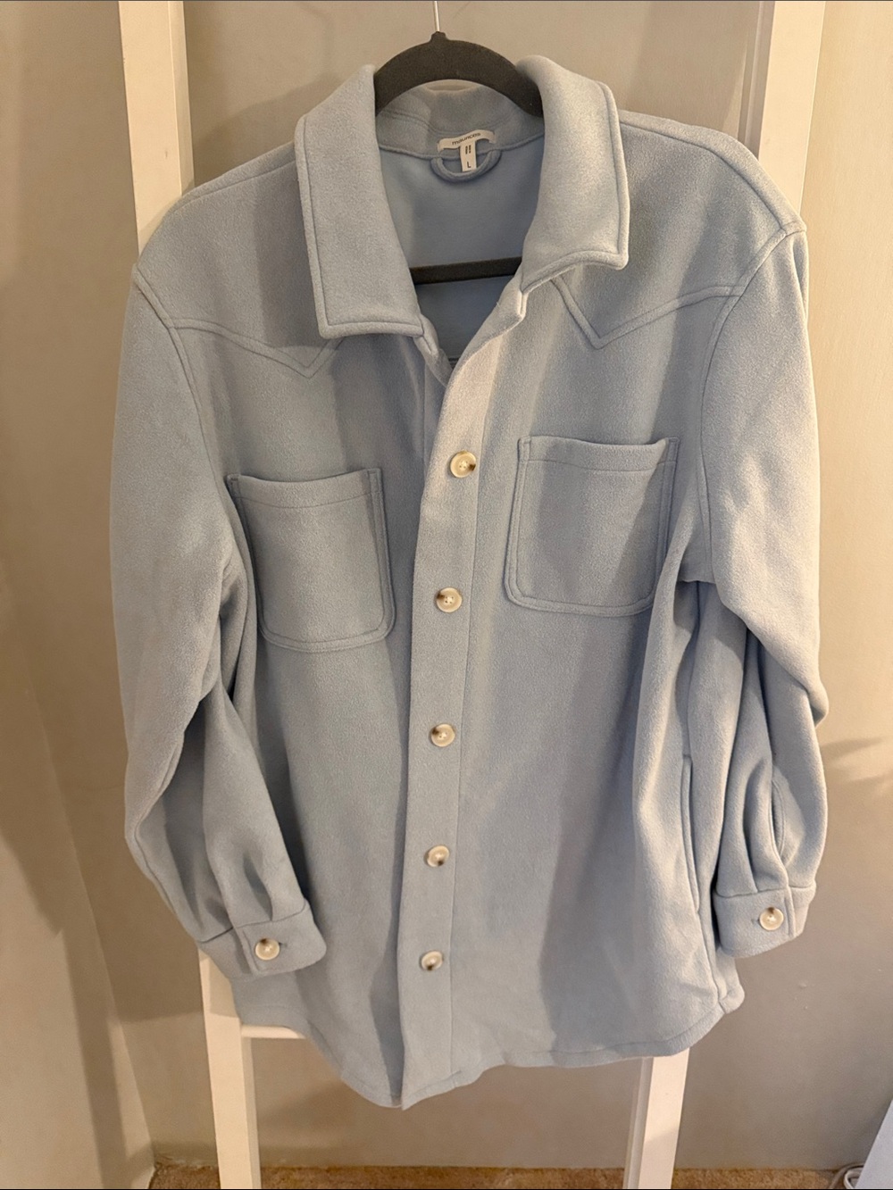 Maurices Light Blue Button-Front Fleece Shacket